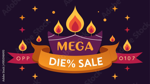 Mega sale vector illustration with flame design elements