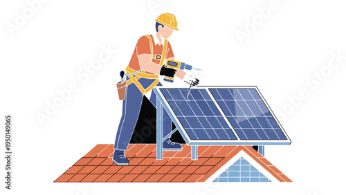 Solar Panel Installation: A technician meticulously installs solar panels on a rooftop, symbolizing the commitment to sustainable energy. Emphasizing the importance of renewable sources.