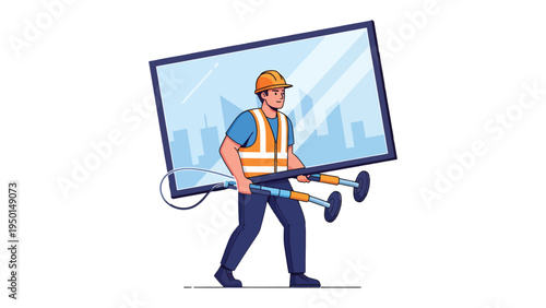 TV Installation Technician at Work: An installation technician carefully carries a large television, ready to set up and provide home entertainment with precision and expertise. 