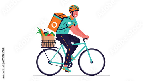 Cycling Courier: A cyclist courier efficiently delivers groceries and meals, navigating the city streets with precision and speed. Reflecting on sustainable and convenient urban living.