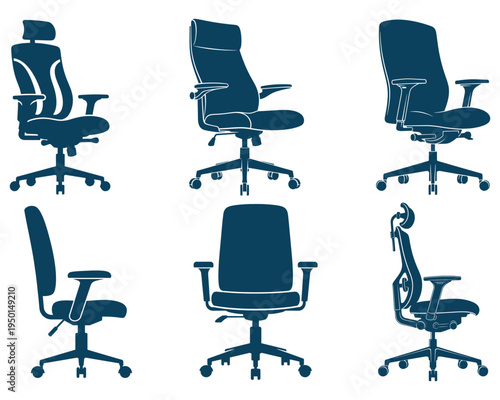 Office Chair Icons Set – Modern Ergonomic Desk Chair Silhouette Collection
