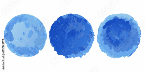 Three abstract watercolor shapes in varying shades of blue