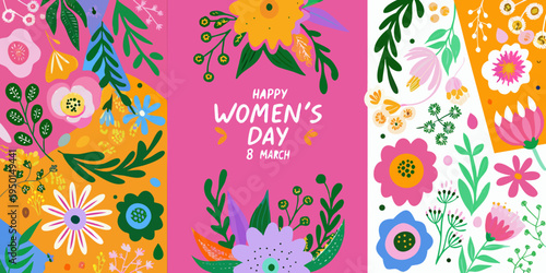 Colorful floral pattern with a women s day greeting card design