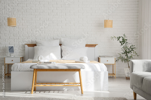 Interior of hotel room with...