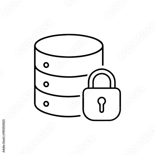 Database Lock Data Protection Line Icon – Secure Data Cybersecurity Symbol Vector