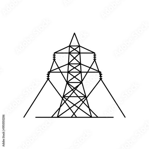 High voltage power line transmission tower vector image illustrating electrical infrastructure and industrial energy distribution systems for civil engineering projects and utility supply.