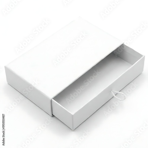 Blank white paper sliding box with string pull isolated on white background