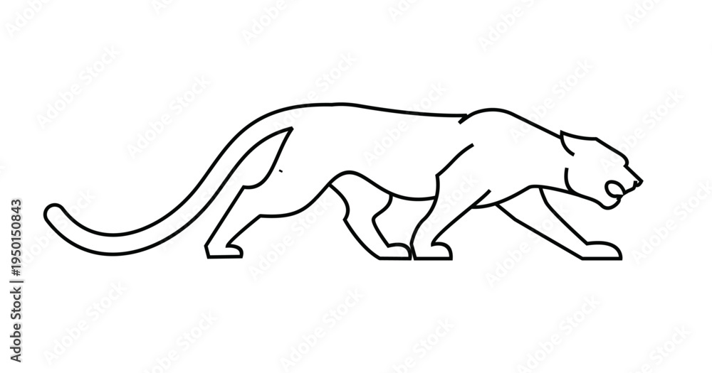 Obraz premium Minimalist Line Art Illustration of a Stalking Panther