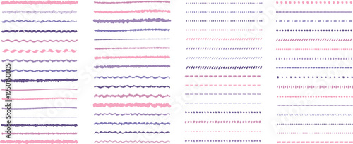 イラスト素材：ライン素材のあしらい　手書きのシンプルでかわいい罫線　ピンク　紫. simple hand draw borders