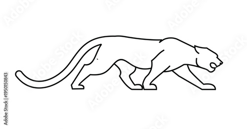 Minimalist Line Art Illustration of a Stalking Panther
