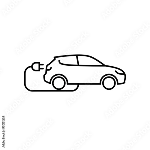 This vector image of a compact electric car with a charging cable emphasizes the convenience of residential vehicle charging and sustainable urban commuting habits.