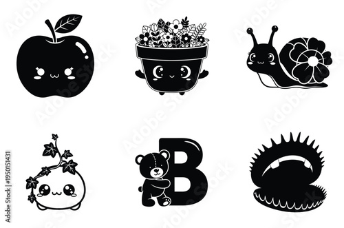 Cute Kawaii Black White Animals Set