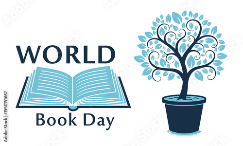 World book day logo with tree and open book