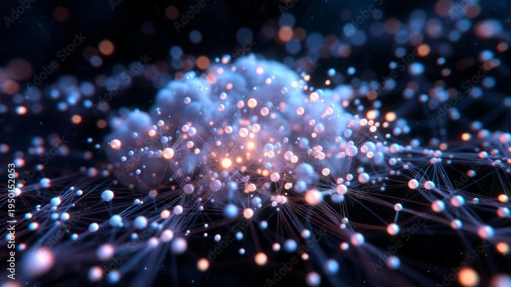 Fototapeta premium Futuristic Neural Network Cloud with Glowing Nodes and Digital Connections