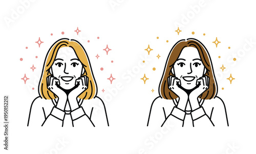 Illustration of two women with hand on chin and sparkles