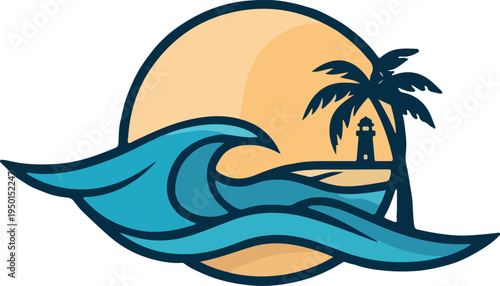 Tropical island with palm trees vector illustration