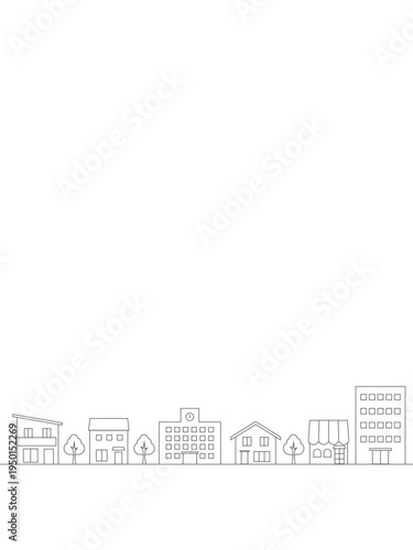 シンプルな街並みのイラストのバナー背景　線画　縦長