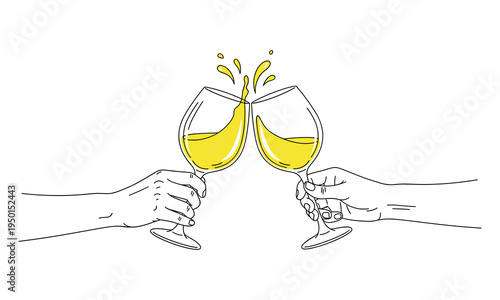 Two hands clinking champagne glasses in a celebratory toast