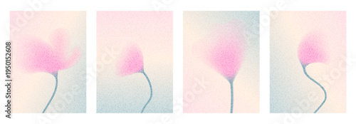 Grain soft flower gradation background set. Banners template with pink floral gradient on abstract botanical ombre. Grainy tulip with soft blur for spring invitation collection. Vector trendy posters.