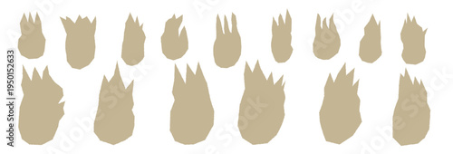 Fire craft eco paper cutouts silhouette icons. Doodle scrap beige cut out flames vector illustration set. Collage simple elements for bold designs. Scrapbook bonfire forms set isolated no bg.