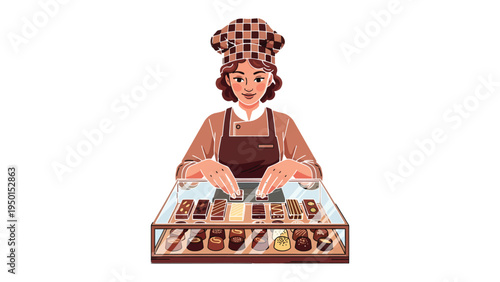 Artisan Chocolatier and Her Delightful Creations: A skilled chocolatier meticulously arranges an assortment of exquisite handmade chocolates, each a testament to her dedication to the craft.