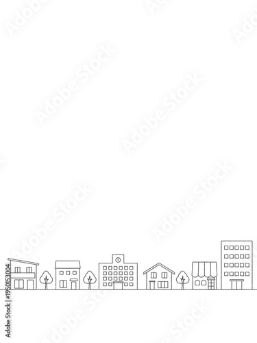 街並みのイラストのバナー背景　手描き風線画　縦長