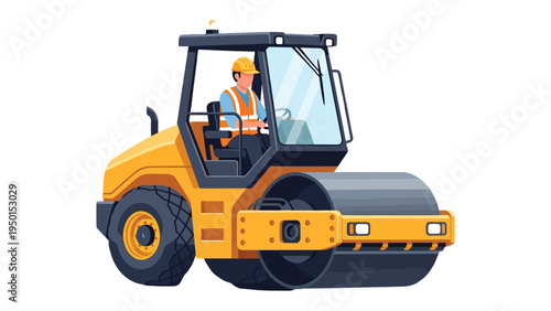 Heavy Roller Operator at Work: A construction worker skillfully operates a heavy roller, a vital machine in road construction, highlighting the significance of infrastructure and diligent labor.