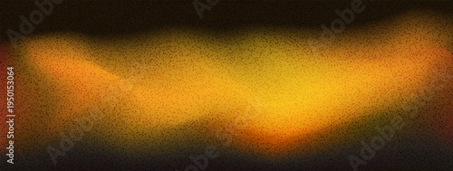 Grain background with golden light on dark brown. Black and yellow and red gradation. Smooth heat light gradient overlay and blur abstract textured noise effect. Grainy dust warm vibrant backdrop.