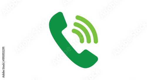 Simple green vector illustration graphic design of a telephone receiver indicating an incoming call