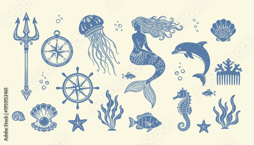 Hand drawn vector illustration of an abstract nautical elements vector