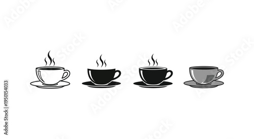 Set of minimalist vector graphic coffee cup illustrations with steam, perfect for beverage design.