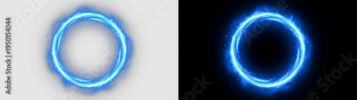 Картината върху платно Blue electric neon plasma ring, glowing circle arc with smooth energy discharge,