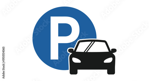 A clear vector graphic illustration of a parking sign symbol with a silhouette car for road information design.