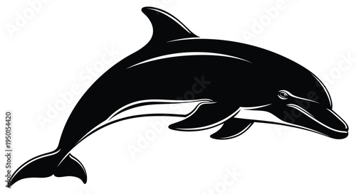 Stylized black and white dolphin vector illustration graphic design showcasing a graceful marine animal swimming.
