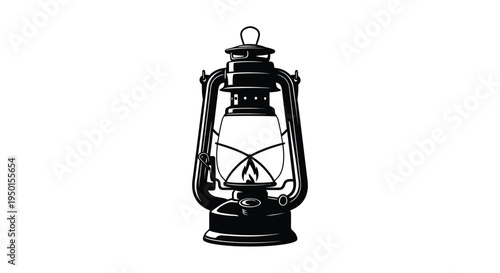 Vintage kerosene lantern illustration in black and white detailed design