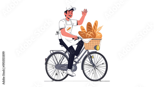 Bicycle Baker: A cheerful baker cycles with a basket full of freshly baked loaves, embodying the joy of artisan craft and the warmth of a morning delivery.