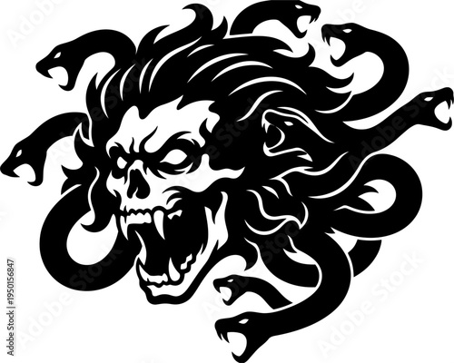 Medusa skull with snakes tribal tattoo stencil silhouette
