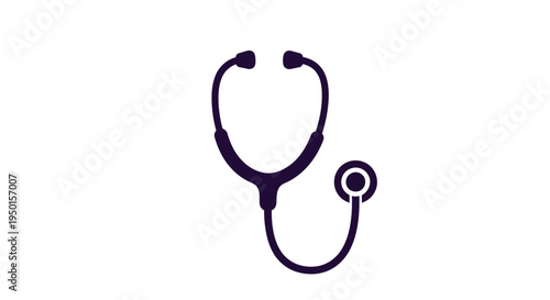 A simple, clean, dark purple silhouette icon of a medical stethoscope on a plain white background, symbolizing healthcare and diagnosis.