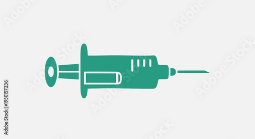 Simple teal medical syringe icon on a light grey background, representing healthcare, vaccination, and medical treatment.