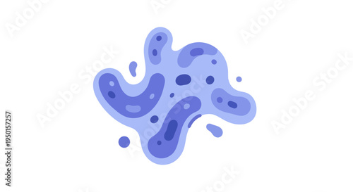 Abstract illustration of a fluid amoeba-like shape with internal dark blue spots and a light blue outline, set against a white background.