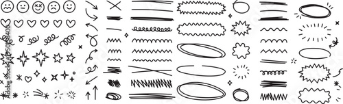 Collection of various black and white abstract shapes and patterns