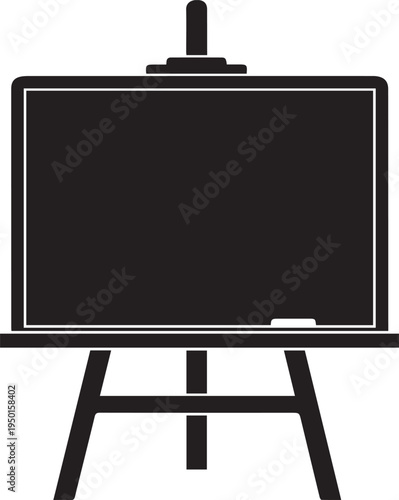 Empty chalkboard on easel silhouette vector illustration, school teaching learning equipment