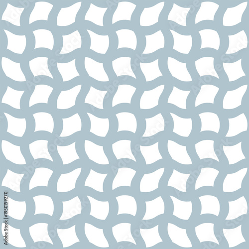 Abstract Seamless Geometric Pattern with Wavy Square Grid in Grey and White