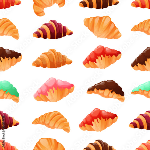 Cute seamless pattern featuring hand-drawn croissants on a light cream background. Perfect for bakery packaging, fabric design, wallpaper, or food-themed branding.