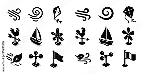 Weather icons with kite sailboat vane minimal