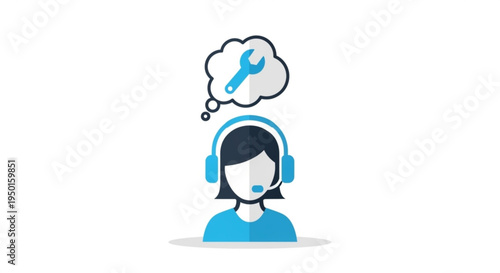 Customer support representative thinking about repair solutions with a wrench