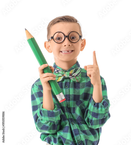 Cute little schoolboy with ...