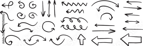 Collection of hand drawn arrows and squiggles