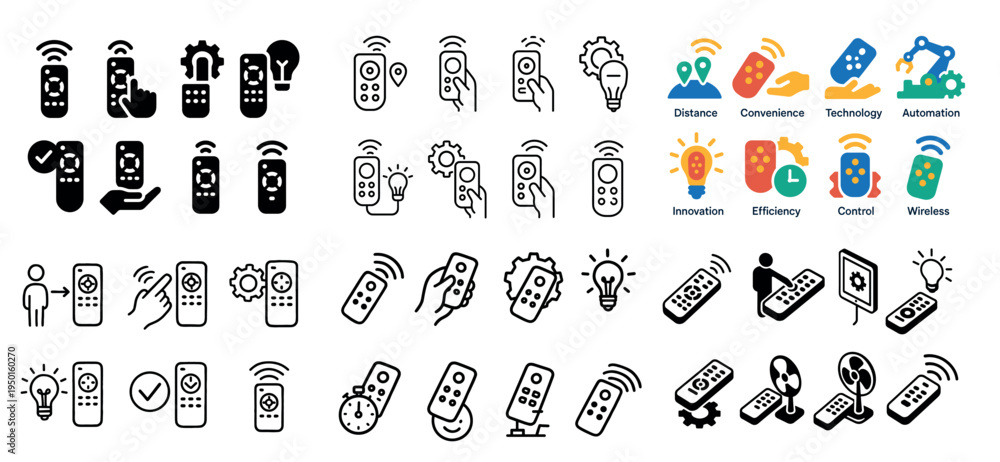 Obraz premium Technology icons with remote hand signal flat