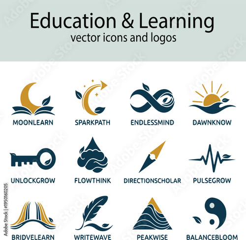 Education and Learning Vector Icons and Logo Set for School, Knowledge and Academic Branding